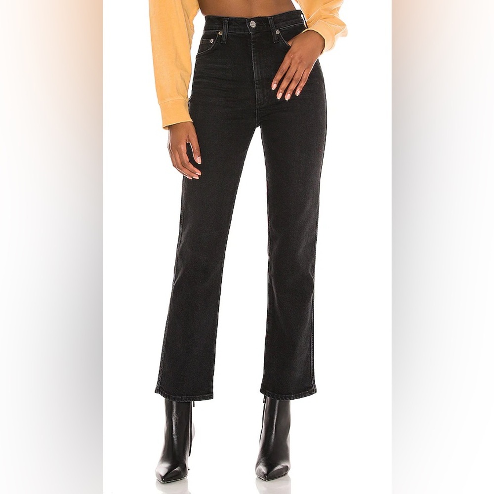 Pinch Waist High Rise Kick Flare in Panoramic black 25 AGOLDE denim jeans